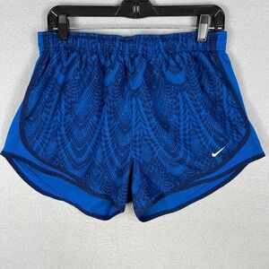 Nike Dri-Fit Women's Running Shorts L Blue Patterned Lightweight Athletic Gym‎